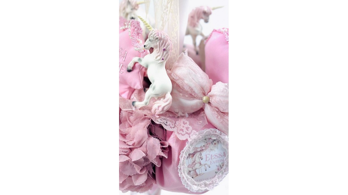 Lumanare de botez cu unicorni brodata cu migala Dusty Unicorns 5